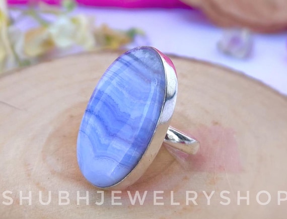 Blue Lace Agate Ring · Semiprecious Ring · Sterling Silver Gemstone Ring · Gift For Her · 925 Silver Stone Ring · Natural Gem Ring, Jewelry.