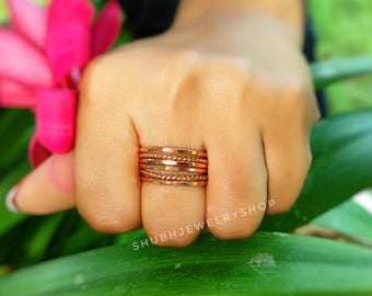 Set of 6 Thin Copper Stackable Rings, Stackable Rings, Stacking Rings, Copper Ring, Hammered Copper Ring, Simple Copper Ring, Stack Ring Set