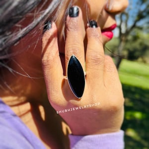 Anello in onice nero · Anello con dichiarazione nera · Anello in argento con dichiarazione Marquise in onice nero · Gioielli in argento con onice · Anello con pietre preziose · Anello con pietre preziose