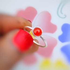 Carnelian Ring, Gemstone Ring, Tiny Carnelian Ring, Red, Modern, Simple, Everyday, Gift, Gemstone Jewelry, Natural Stone, Stacking Ring 4mm.