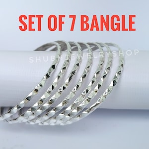 Stacking Bangle in Sterling Silver, Sterling Silver Bangle Set, Set of 7 Bangles, Thin Stacking, Bangles, Silver Bracelet Set, 7 Day Bangles