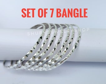 Stacking Bangle in Sterling Silver, Sterling Silver Bangle Set, Set of 7 Bangles, Thin Stacking, Bangles, Silver Bracelet Set, 7 Day Bangles