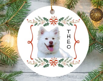Ornement personnalisé de nom d’animal de compagnie, décoration personnalisée de photo de Noël de chat de chien, céramique ronde de portrait commémoratif, cadeau d’amoureux des animaux, nouveau chiot