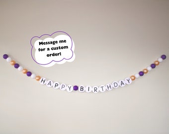 Giant Friendship Bracelet Happy Birthday Banner, Party Garland, Eras Style Oversized Decor, Beaded Jumbo Gold Purple White Speak Now Theme