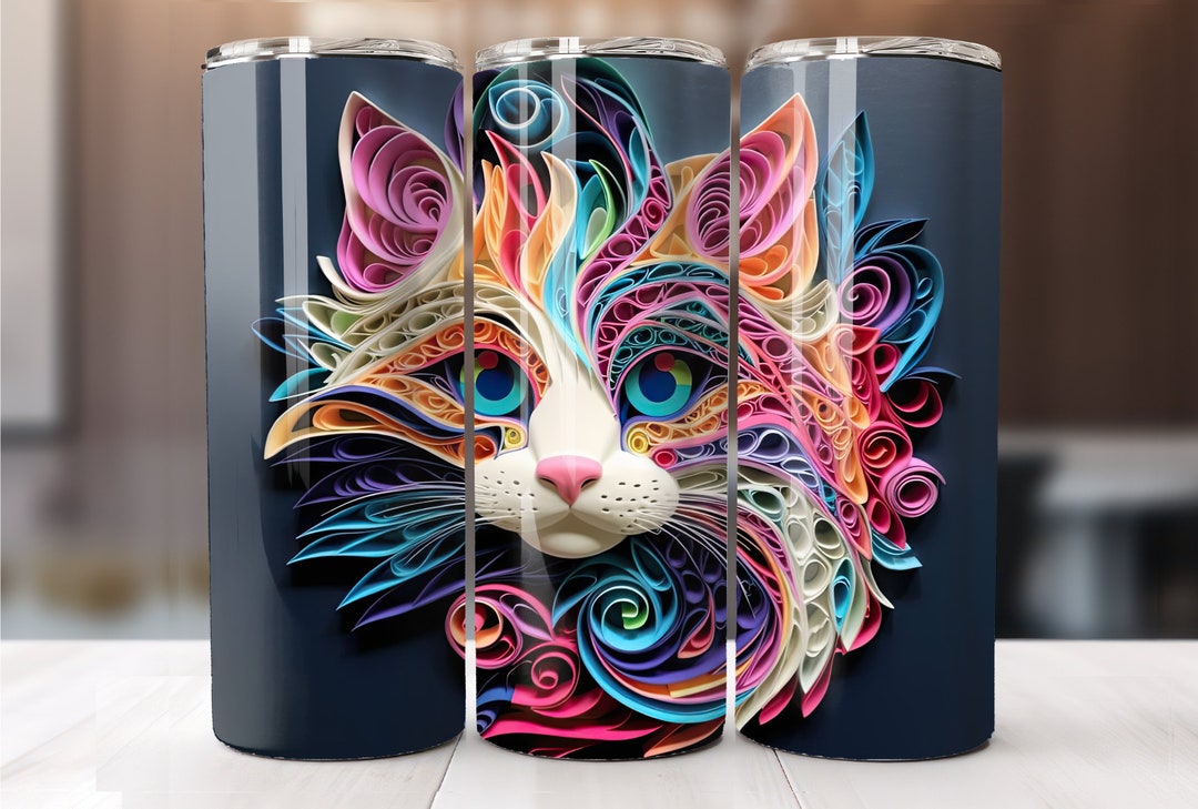 3D Paper Quilling Cat Face Tumbler Wrap Design for Etsy