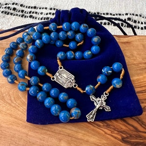 Slide Style Blue Jade and Abalone Shell Rosary! Womens, Men’s, boys, girls Catholic Gift. Confirmation, Graduation, First Communion. 36a