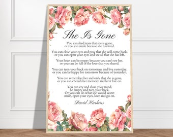 She is Gone Poem by David Harkins, Wall Art Gift, A Letter from Heaven, Grief Gift, Bereavement Gifts, Sympathy Gift