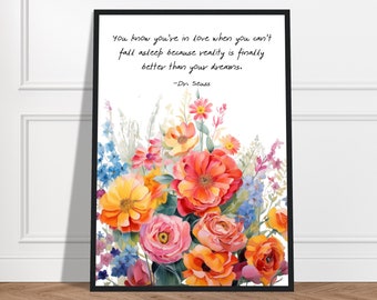 You Know You're In Love When You Can't... Dr. Seuss Quote, Love Quote, Partner Gift, Romantic Gift, Love Print, Floral Watercolor Print