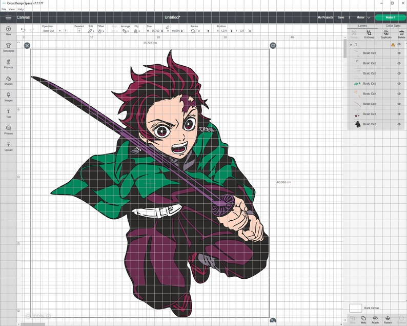 K&ouml;nnte beinhalten: Eine digitale Illustration eines Charakters aus dem Anime Demon Slayer. Der Charakter ist ein junger Mann mit roten Haaren, gr&uuml;ner und violetter Kleidung und einem Schwert. Er befindet sich in einer Kampfpose.