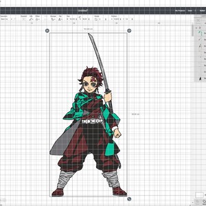 K&ouml;nnte beinhalten: Eine digitale Illustration eines Charakters aus dem Anime Demon Slayer. Der Charakter ist ein junger Mann mit roten Haaren und einem gr&uuml;n-schwarzen gemusterten Mantel. Er h&auml;lt ein Schwert in seiner rechten Hand und hat einen entschlossenen Ausdruck im Gesicht.