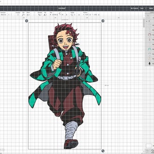 K&ouml;nnte beinhalten: Eine digitale Illustration eines Charakters aus dem Anime Demon Slayer. Der Charakter ist ein junger Mann mit roten Haaren, gr&uuml;ner und schwarzer Kleidung und einem Schwert. Er rennt mit einem entschlossenen Gesichtsausdruck nach vorne.