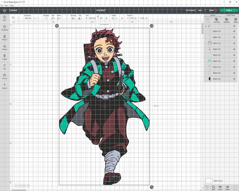 K&ouml;nnte beinhalten: Eine digitale Illustration eines Charakters aus dem Anime Demon Slayer. Der Charakter ist ein junger Mann mit roten Haaren, gr&uuml;ner und schwarzer Kleidung und einem Schwert. Er rennt mit einem entschlossenen Gesichtsausdruck nach vorne.