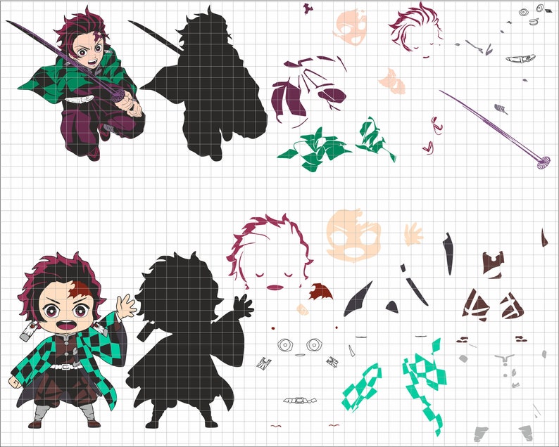 K&ouml;nnte beinhalten: Eine digitale Illustration eines Charakters aus dem Anime Demon Slayer. Der Charakter ist ein junger Mann mit roten Haaren und gr&uuml;nen Augen. Er tr&auml;gt einen schwarz-gr&uuml;nen karierten Kimono mit einem roten G&uuml;rtel. Der Charakter befindet sich in einer Kampfpose mit einem Schwert in der Hand.