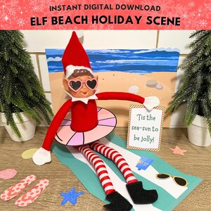 Printable Elf Beach Props, Christmas Elf Seaside Scene, Elf Beach Holiday Accessories, Funny Xmas Elf Ideas, Instant Digital Download PDF