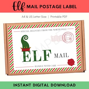Printable Elf Mail Shipping Label PDF, Christmas Elf Postage Label, Elf Arrival Box Package Label, Santa Mail, Instant Digital Download PDF