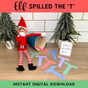 Printable Elf Spilled the &#39;T&#39; Props, Christmas Elf Tea Scene, Funny Elf Ideas, Easy Last Minute Elf Idea, Instant Digital Download Elf Scene