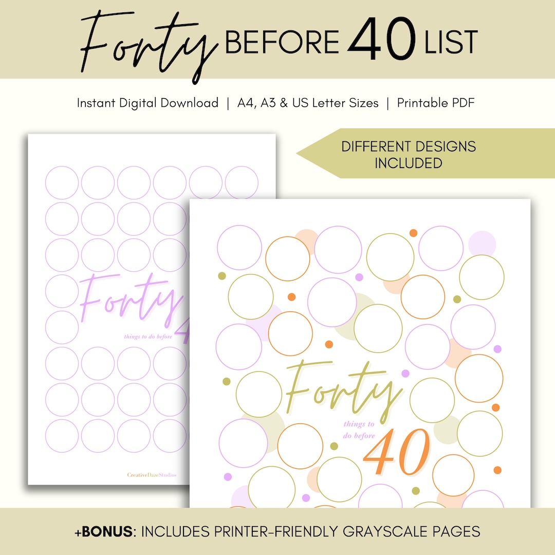 Forty Before 40 Bucket List, Printable PDF, 40 Before 40 List, 30s ...