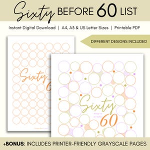 Lista de deseos para los sesenta antes de los sesenta, PDF imprimible, lista de deseos para los sesenta antes de los sesenta, lista de deseos para los cincuenta, regalo para el 50.°, 55.°, 58.° y 59.° cumpleaños, descarga digital instantánea