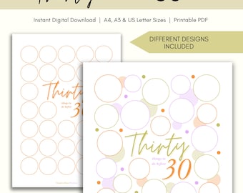 Thirty Before 30 Bucket List, Printable PDF, 30 Before 30 List, 20s Bucket List, 25th 26th 27th 28th Birthday Gift, Instant Digital Download