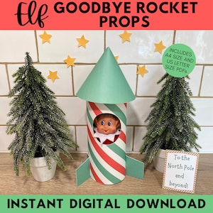 Cohetes de despedida de elfo para imprimir, escena de despedida de elfo de Navidad, despedida fácil de elfo, ideas divertidas de elfos, descarga digital instantánea en formato PDF de escena de elfo