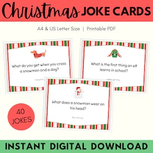 40 cartes de blagues de Noël à imprimer, boîte à lunch de Noël, blagues de Noël pour les enfants, blagues de Noël quotidiennes, téléchargement numérique