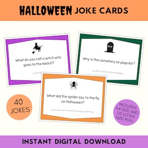 40 Halloween Joke Cards Printable, Funny Halloween Lunch Box Jokes, Children&#39;s Halloween Activities, Joke Cards For Kids, Instant Download
