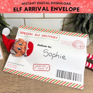 Busta di arrivo degli elfi di Natale stampabile: formato A4 e formato lettera USA, download digitale istantaneo, busta di arrivo degli elfi