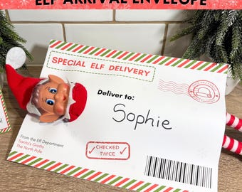 Druckbare Weihnachtself Ankunft Umschlag Requisiten: A4 Größe und US Letter Größe Sofortiger digitaler Download Elf Ankunft Requisiten