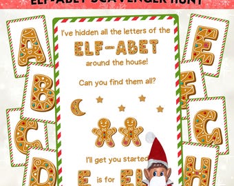 Printable Elf-abet Christmas Scavenger Hunt For Kids: A4 Size and US Letter Size Instant Digital Download Xmas Elf Activity