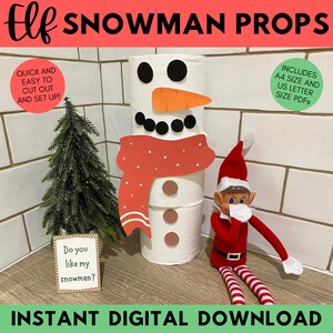Pupazzo di neve elfo stampabile, scena elfo pupazzo di neve rotolo di carta igienica natalizia stampabile, idee elfo divertenti, idee elfo facili, scena elfo download digitale