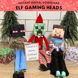 Cabezas de elfo para videojuegos imprimibles, cabezas de elfo navideño para videojuegos clásicos, idea divertida de elfo, descarga instantánea de escena de elfo en PDF.