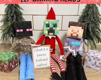 Teste di elfi stampabili per videogiochi, teste di elfi di Natale classiche da gioco, divertenti idee per elfi, download istantaneo di scene di elfi in PDF