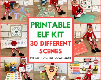 Kit de elfo para impressão, 30 ideias de elfos de Natal, acessórios de elfo para download, atividades de elfo de Natal em PDF para impressão, chegada dos elfos, kit de acessórios para elfos