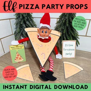 Accessoires imprimables de pizza de lutin, scène de nuit de pizza de lutin, accessoires de lutin de Noël, idées de lutin, activités de lutin de Noël, téléchargement immédiat de scène de lutin