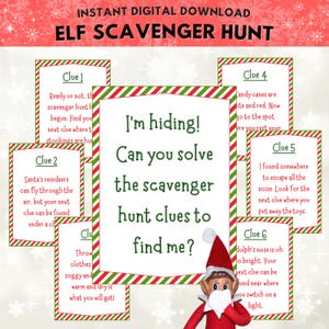 Printable Christmas Elf Scavenger Hunt For Kids, Elf Treasure Hunt, Christmas Scavenger Hunt With Clues, Instant Download Elf Activity PDF