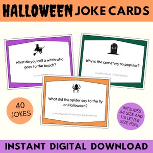 40 cartes de blagues d'Halloween à imprimer, blagues drôles d'Halloween sur la boîte à lunch, activités d'Halloween pour enfants, blagues pour les enfants, téléchargement immédiat