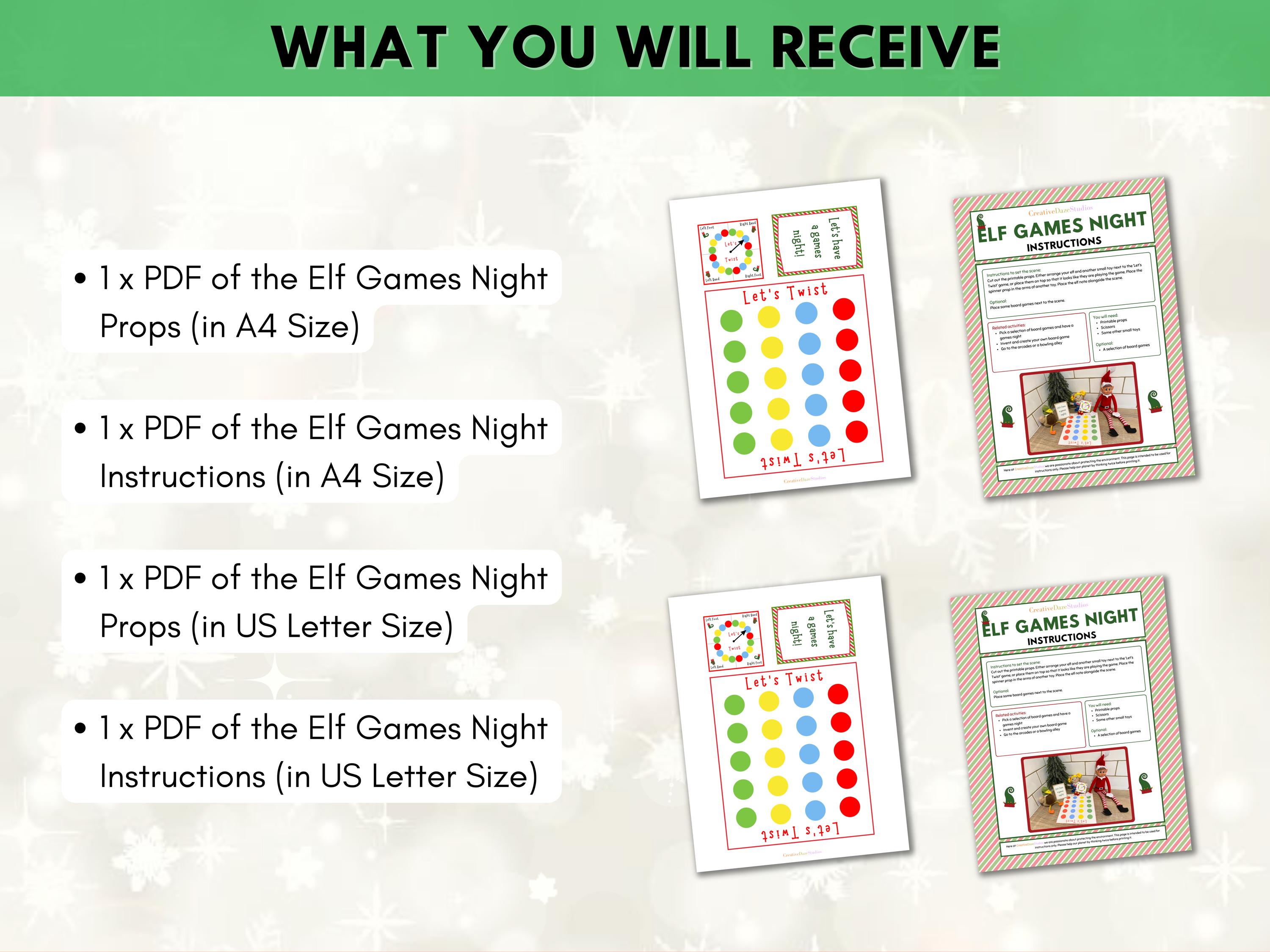 Printable Elf Games Night Props, Christmas Elf Twister Printable Game ...