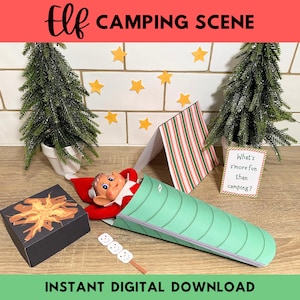 Printable Elf Camping Props, Christmas Elf Sleeping Bag and Campfire, Funny Elf Ideas, Elf Accessories, Instant Digital Download Elf Scene