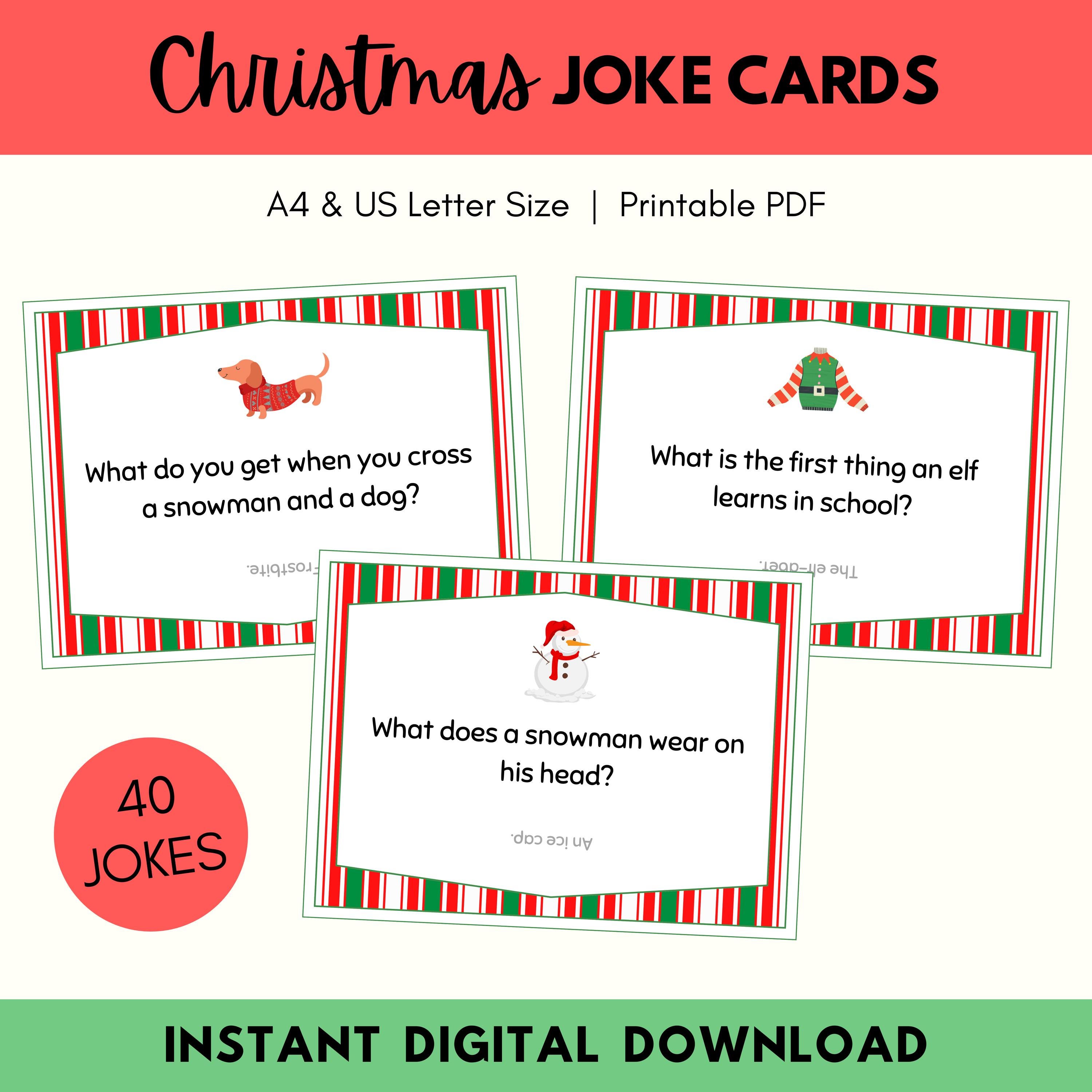 40 christmas joke cards printable, christmas lunch box joke cards