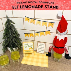 Accesorios imprimibles para puestos de limonada de duendes, ideas divertidas para duendes, actividades navideñas para duendes, descarga instantánea de accesorios para escenas de duendes