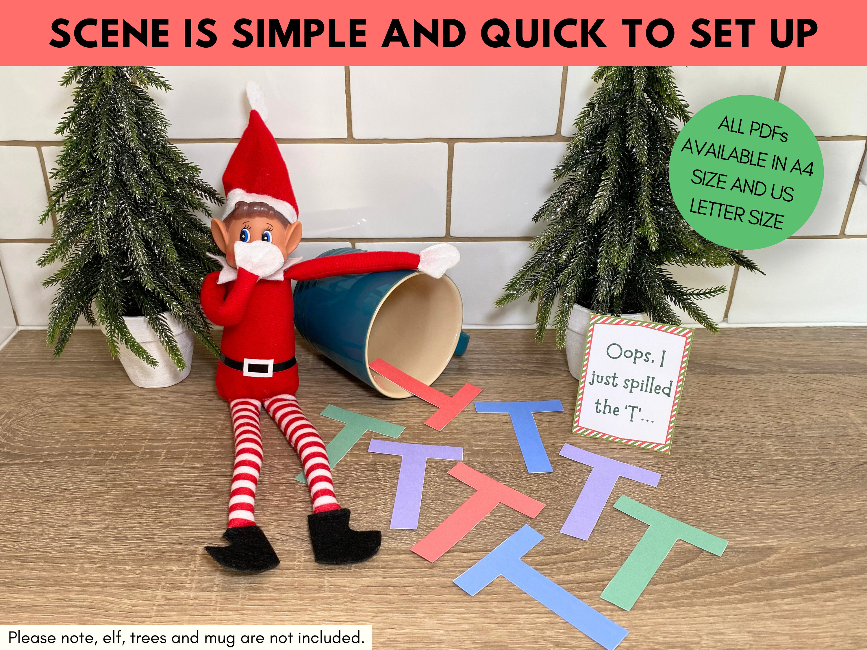 Elf Tea Printable Elf Spilled the 'T' Props, Christmas Elf Tea Scene, Funny Elf ...