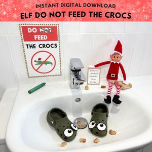 Accesorios imprimibles de Elfo "No alimente a los Crocs": tamaño A4 y tamaño Carta (EE. UU.), descarga digital instantánea. Accesorios de Elfo Navideño.