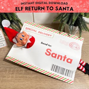 Sobre imprimible para el regreso de un duende a Santa Claus, sobre de despedida de un duende navideño, despedida fácil de un duende, paquete de despedida de un duende, descarga digital instantánea en PDF