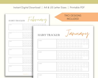 Monthly Habit Tracker Printable PDF, Digital Daily Habit Tracker, Full Year Routine Tracker, Goal Tracker, Habit Challenge, Instant Download