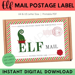 Printable Elf Mail Shipping Label PDF, Christmas Elf Postage Label, Elf Arrival Box Package Label, Santa Mail, Instant Digital Download PDF
