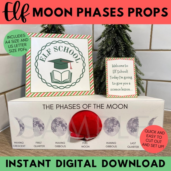 Printable Elf Moon Phases Props, Elf Moon Phases Scene, Elf School Props, Funny Elf Ideas, Christmas Elf Props, Instant Download Elf Scene