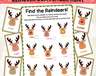 Printable Find The Reindeer Christmas Scavenger Hunt For Kids: A4 Size and US Letter Size Instant Digital Download Xmas Activity