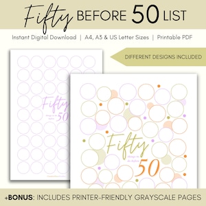 Lista de deseos para los 50 antes de los 50, PDF imprimible, Lista de deseos para los 50 antes de los 50, Regalo para los 40, 45, 48 y 49 cumpleaños, Descarga digital instantánea