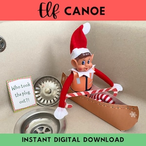 Accessoires imprimables de canoë d'elfe, gilet de sauvetage de lutin de Noël imprimable et accessoires de rame de canne en bonbon, idées drôles de lutin, scène de lutin de téléchargement numérique instantané