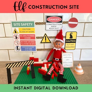 Wydrukowane rekwizyty z placu budowy w kształcie elfa, świąteczne rekwizyty z elfem, proste pomysły na elfa, zabawne pomysły na elfa do druku, sceny z elfami do pobrania natychmiast